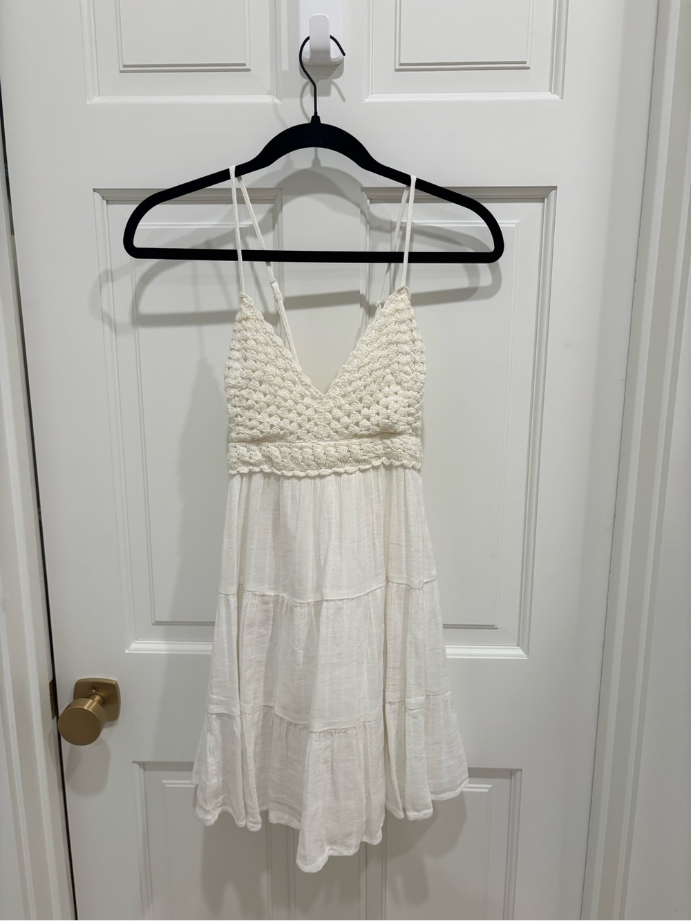 aerie Ivory Crochet-Top Mini Sundress